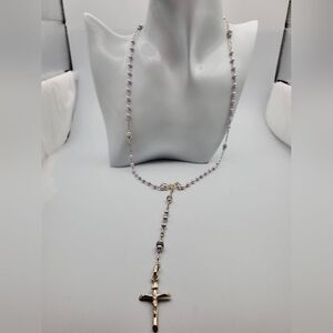 Lavendar beaded rosary 800 SILVER necklace religious jewelry N1907 collectible‎